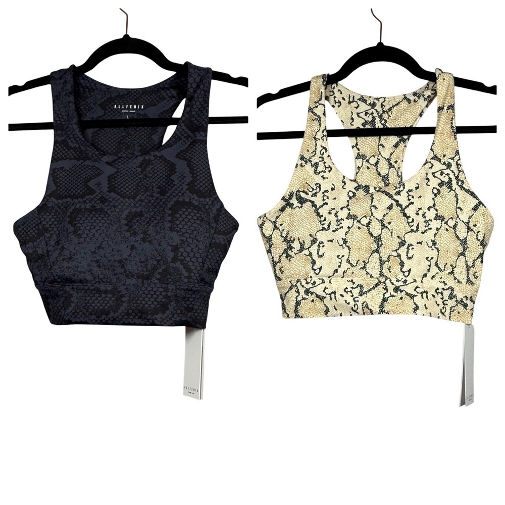 NWT ALL FENIX Anthro Longline Bras, Navy Snake/White Python Size L (Bundle of 2)